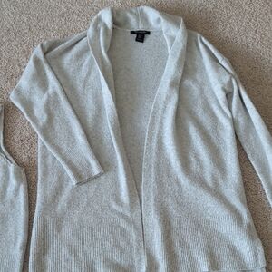 Tahari Light Gray Open Front Cardigan